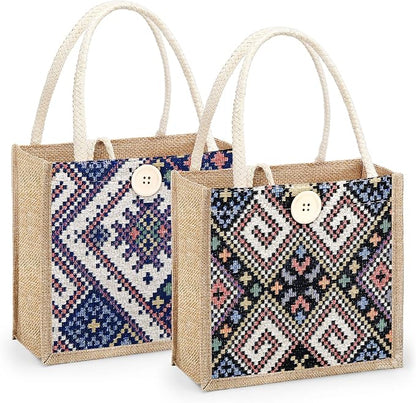 Women Tote Bag,2Pcs Jute Casual Tote's Handbag Embroidered Personalized Bento Bag,Reusable Grocery Bags Shopping Bags