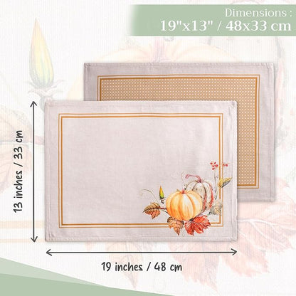 Maison d' Hermine Placemats Set of 4 100% Cotton Washable Cloth Place Mats, Reusable Table Mats for Thanksgiving Christmas Decorations Kitchen Dining Party Wedding Restaurant (Potiron, 13" x 19")