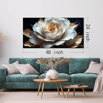 Large White Flower Canvas Wall Art for Living Room Bedroom Home Office Black and White Flower Picture Modern Canvas Prints Framed Wall Decor Artwork Size 24x48