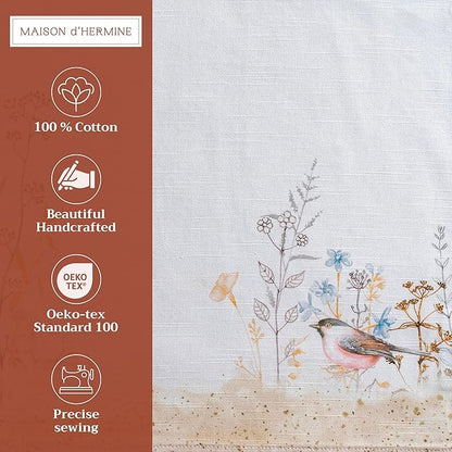 Maison d' Hermine Placemats Set of 4 100% Cotton Washable Cloth Place Mats, Reusable Table Mats for Kitchen Dining Decoration, Party, Restaurant Spring/Summer (Meadow Florals - Beige, 13" x 19")