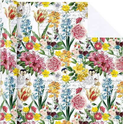 WRAPAHOLIC Floral Wrapping Paper Roll - Mini Roll - 17 Inch x 9.8 Feet - Garden Flower Wrapping Paper, Perfect for Girls Women Birthday, Wedding, Bridal Shower