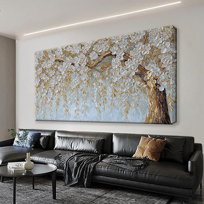 Suconvng Large Wall Art For Living Room Home Wall Decor Modern Canvas Art Wall Decor 29 X 58 Inches Elegant Flower White Wall Art Picture For Bedroom Office Artwork
