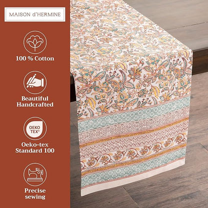 Maison d' Hermine Table Runner 100% Cotton Single Layer Table Runners 108 inches Long for Thanksgiving Christmas Decorations Home Kitchen Dining Party Wedding (Nila, 14.5" x 108")