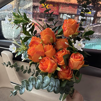 Artificial Roses 10 Pcs - Lifelike Single Stem Fake Roses with Natural Petal Texture,Fade-Resistant Silk Flowers for Wedding Decor,Home Vase Arrangements,Party Centerpieces(10, Orange)