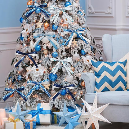 6 Rolls Winter Blue Snowflake SnowmanChristmas Ribbon for Crafts Xmas Crafts Wreath DIY Making Supplies for Gift Wrapping Bow Decoration