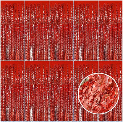 Red Tinsel Foil Fringe Curtains Wavy Backdrop for Parties Sparkle Metallic Wavy Foil Fringe Backdrop Curtain for Party Decorations Photo Booth Props Birthday Graduation Wedding Valentines Decor