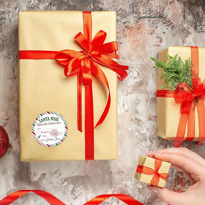 Christmas Gifts Tags Stickers from Santa, 30 Pcs Christmas Name Tags for Gifts, 2.5x2.5 Inch Holiday Presents Sticker Labels, Festive Chrismas Name Tag for Gift Wrapping Bags Classroom-D07
