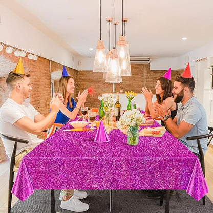 2 Pcs Fuchsia Red Holographic Plastic Tablecloths Laser Table Covers 40" x 108" Foil Disposable Table Cloths for Themed Birthday Party Wedding Christmas Holiday Party Decorations