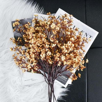 Mandy's Gold Artificial Baby’s Breath European Flowers 15 Bundles Silk Gypsophila with Bendable Stems for Fall Thanksgiving & Christmas Centerpiece Wedding Decor and Table Arrangements