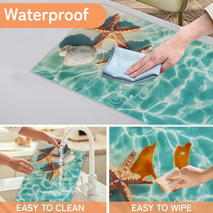 Beach Starfish Placemats Set of 6,Sea Washable Kitchen Dining Linen Table Mats for Home Party Dinner Indoor Outdoor 12x18Inch