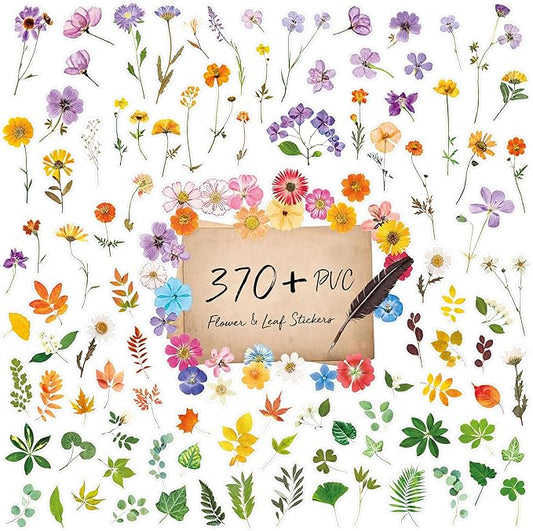 370+ PCS PVC Flower Stickers, Self-Adhesive PVC Greenery Stickers Nature Plant Decals for Scrapbook, Laptop, Journal, DIY Project, Spring Themed Party Decors