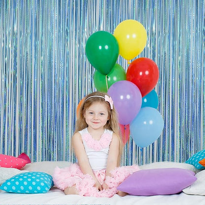 Melsan 2 Pack 3.2 ft x 8.2 ft Tinsel Foil Fringe Curtains Backdrop, Blue Sparkle Metallic Foil Curtains for Party Photo Booth Props Baby Shower Decoration, Light Blue