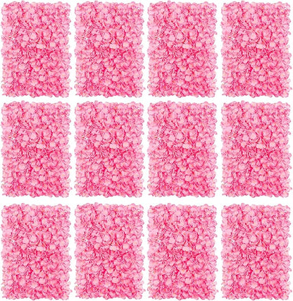 BLOSMON Flower Wall Panel Backdrop - 12 Pcs 24 x 16 Inch Pink Artificial Hydrangea Floral Backdrop for Wedding Party Baby Bridal Shower Decor, Hanging Fake Silk Flower Backdrop Decoration