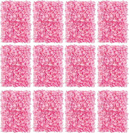 BLOSMON Flower Wall Panel Backdrop - 12 Pcs 24 x 16 Inch Pink Artificial Hydrangea Floral Backdrop for Wedding Party Baby Bridal Shower Decor, Hanging Fake Silk Flower Backdrop Decoration