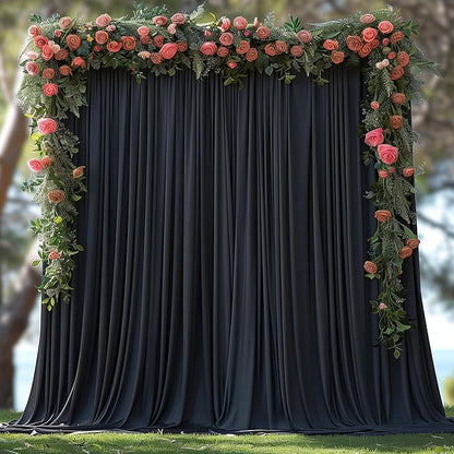 20x7ft Wrinkle Free Black Backdrop Curtain for Parties Soft Fabric Drapes Wedding Black Curtain Backdrop for Birthday Party Decorations Background for Photography 5x7ft, 4 Panels