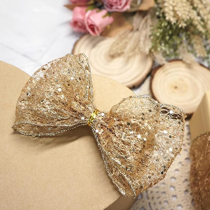 CT CRAFT LLC Sparkling Glitter Mesh Wired Ribbon 2.5" x 20 Yards Champagne Gold for Christmas Home Decor Bow Gift Wrapping DIY Crafts Wreath