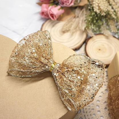 CT CRAFT LLC Sparkling Glitter Mesh Wired Ribbon 2.5" x 20 Yards Champagne Gold for Christmas Home Decor Bow Gift Wrapping DIY Crafts Wreath