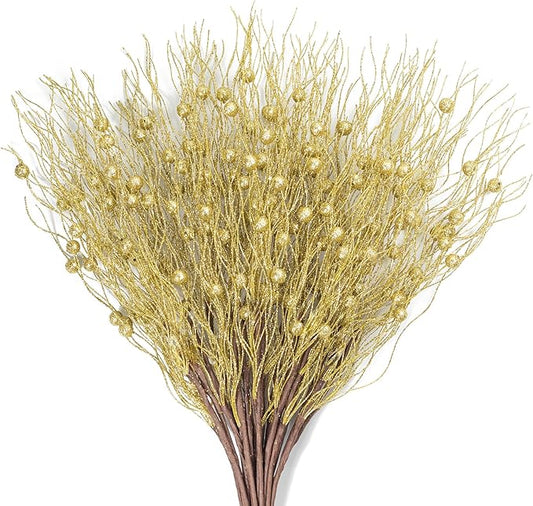 KI Store Gold Christmas Tree Picks Sprays Set of 20 Glittered Twigs Decor for Christmas Tree Decoration Wreath Garland Floral Arrangement