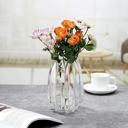 Glass Vase - Modern Ribbed Glass Vase for Flowers, Candles, and Decorative Accents -Black Grey, Amber, Clear and Colored Tall/Short Glass Vase for Centerpieces Home Table Decor (Colored, H-7.87inch)
