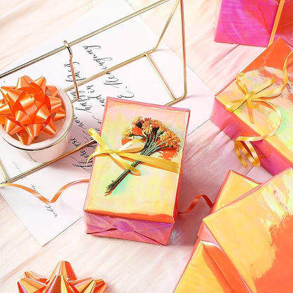 LeZakaa Orange Wrapping Paper Roll - Holographic Iridescent Wrapping Paper for Birthday, Chritsmas, Holiday - 17 inches x 32.8 Feet (47.23 sq.ft.)