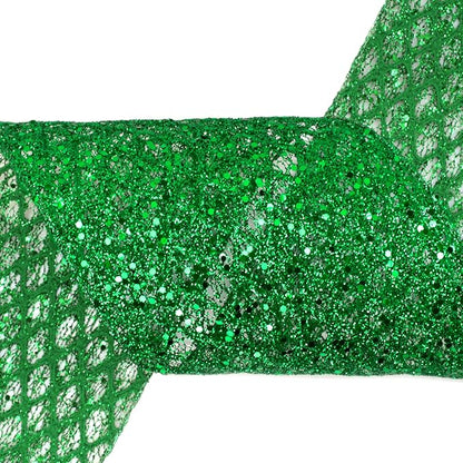 VATIN 6" Green Christmas Ribbon, Green Glitter Mesh Diamond Web Sequin Dots Wired Christmas Ribbon for Gift Wrapping Bow Making Wreath Supply-10 Yards