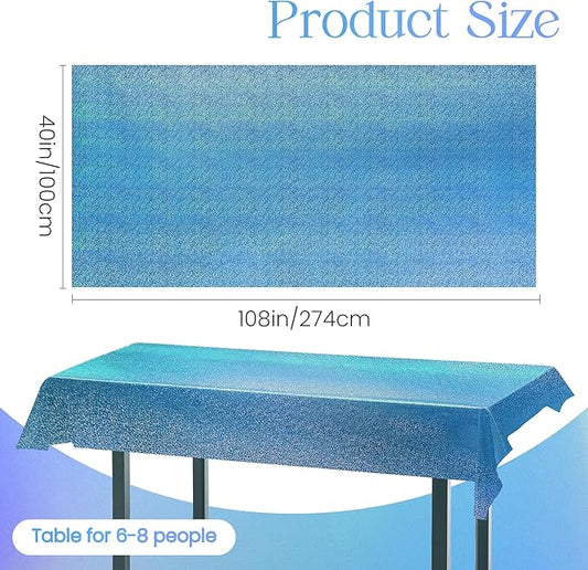 2 pcs Light Blue Holographic Plastic Tablecloths Laser Table Covers 40" x 108" Foil Disposable Table Cloths for Party Birthday Wedding Christmas Holiday Party Decorations