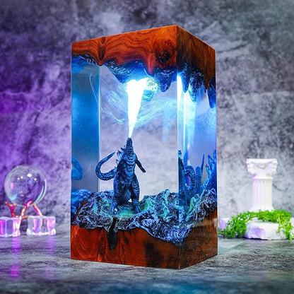 GodziIIa Night Light – Atomic Breath Resin Lamp, Epoxy LED Desk Light for Fans and Collectors, Handmade Movie-Inspired Glow Lamp, Unique Gift for Him, Home or Office Decor