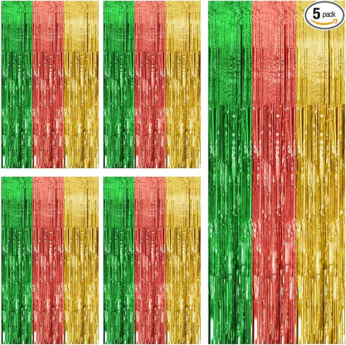 5 Pack Hawaii Party Backdrop Decorations Vibrant Summer Streamers Foil Fringe Curtains Metallic Tinsel Backdrop for Birthday Graduation Baby Shower Christmas Beach Holiday Party Decors