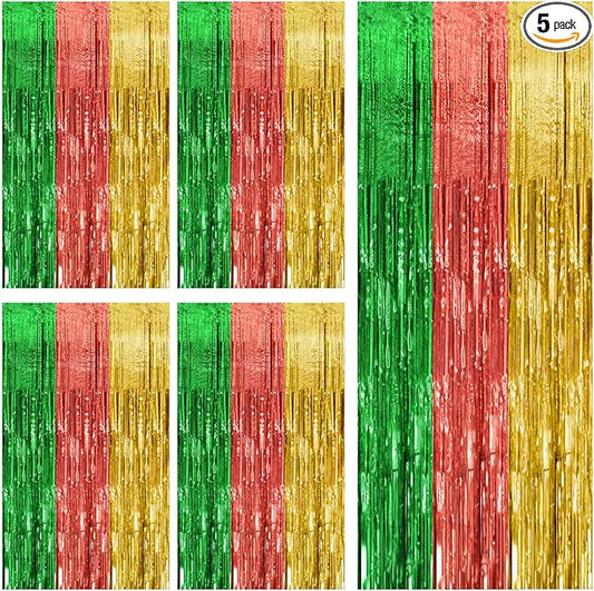 5 Pack Hawaii Party Backdrop Decorations Vibrant Summer Streamers Foil Fringe Curtains Metallic Tinsel Backdrop for Birthday Graduation Baby Shower Christmas Beach Holiday Party Decors