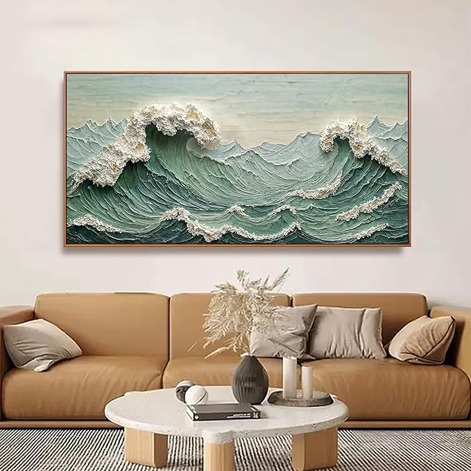 Canvas Wall Art Decor Pictures Large Sea Wave Abstract Wall Decor Print Modern Abstract Green Wall Art Painting Pictures For Living Room Home Kitchen Office Artwork 29 X 58 Inch With Framed