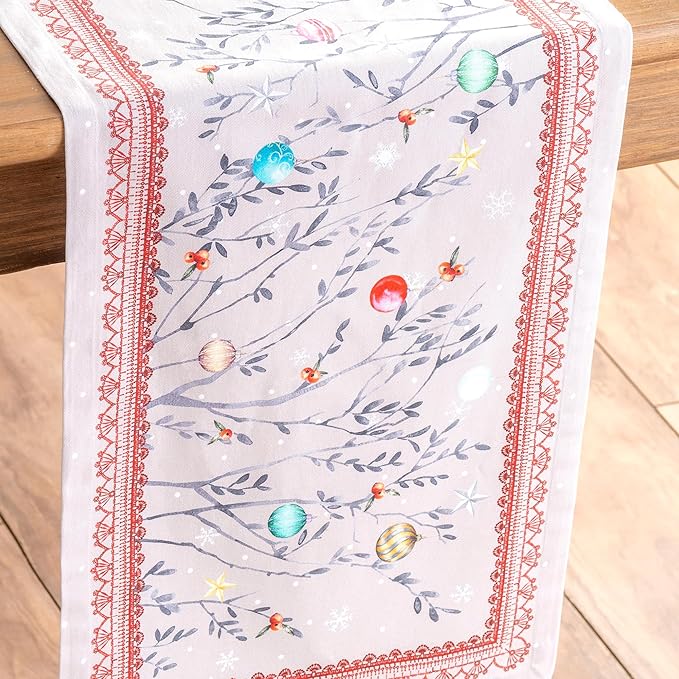 Maison d' Hermine Table Runner 100% Cotton Single Layer Table Runners 90 inches Long for Thanksgiving Christmas Decorations Home Kitchen Dining Party Wedding (Fairy Christmas, 14.5" x 90")