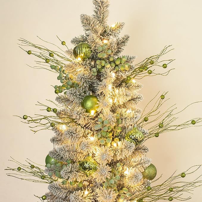 KI Store Light Green Glitter Picks Sprays Set of 20 for Christmas Tree Grinch Themed Mardi Gras Wreath Garland Floral Arrangement Decoration