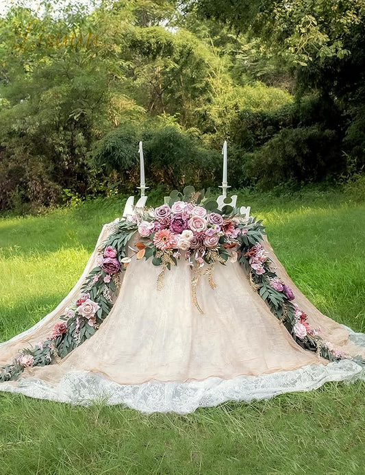 9FT Wedding Arch Flower Garland, Handmade Wedding Table Decorations,Head Table Floral Decor for Noble and Charming Wedding Ceremony