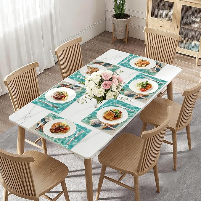 Beach Starfish Placemats Set of 6,Sea Washable Kitchen Dining Linen Table Mats for Home Party Dinner Indoor Outdoor 12x18Inch