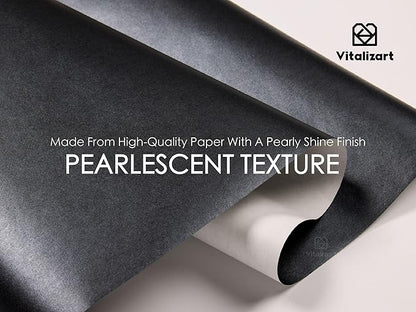 Vitalizart Black Wrapping Paper Set 17" Pearly-Lustre With Silk Like Satin Ribbon & Gift Tags Recyclable Christmas Gift Wrapping Birthday Baby Shower Wedding Handmade Crafts 197"(16.4 Ft)