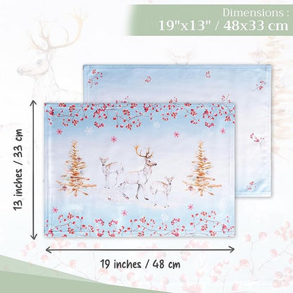 Maison d' Hermine Placemats Set of 4 100% Cotton Washable Cloth Place Mats, Reusable Table Mats for Thanksgiving Christmas Decorations Kitchen Dining Party Wedding (Fairy Tale Forest, 13" x 19")