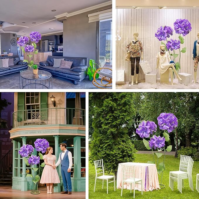 3Pcs Large Hydrangea Flowers Artificial Flower Decoration, Giant Artificial Flower Art Decor for Garden, Hote, Office, Home Farmhouse Decor, Wedding, Art Gallery, Store (Purple)