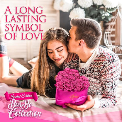 GLAMOUR BOUTIQUE 16 Flower Forever Heart Shape Box - Preserved Roses Gift for Her, Preserved Flowers, Velvet Pink