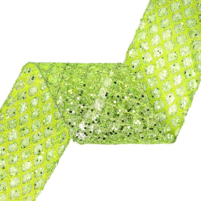 VATIN 4" Apple Green Christmas Ribbon, Green Glitter Mesh Diamond Web Sequin Dots Wired Christmas Ribbon for Gift Wrapping Bow Making Wreath Supply-10 Yards