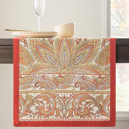 Maison d' Hermine Table Runner 100% Cotton Single Layer Table Runners 48 inches Long for Thanksgiving Christmas Decorations Home Kitchen Dining Party Wedding (Kashmir Paisley, 14.5" x 48")