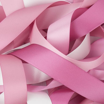 Rose Pink Satin Ribbon Assortment - 5 Rolls, 50 Yards for Wedding, Baby Shower, Gift Wrapping, Crafts & Flower Bouquets