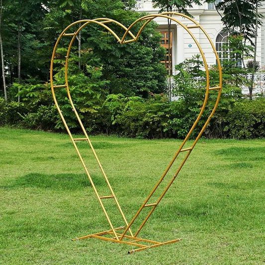 7FT Heart Shaped Metal Arch Frame, Wedding Arch Stand for Ceremony, Large Double Tube Balloon Arch for Wedding Backdrop (Gold)