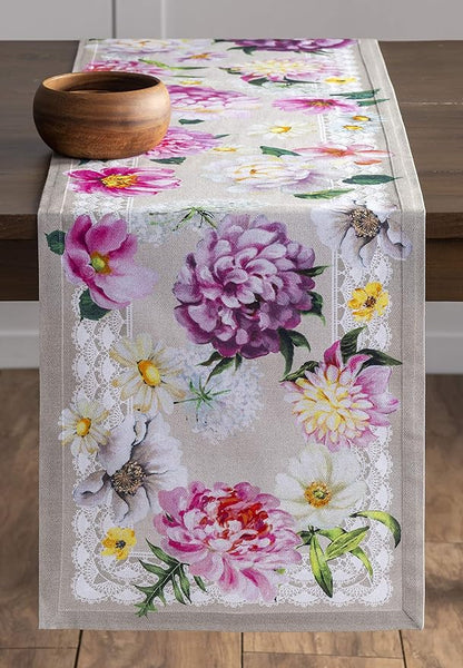 Maison d' Hermine Table Runner 100% Cotton Single Layer Table Runners 72 inches Long Decorative for Home Kitchen Dining Party Baby Shower Wedding Bridal Shower Spring Summer (Pivoine, 14.50" x 72")