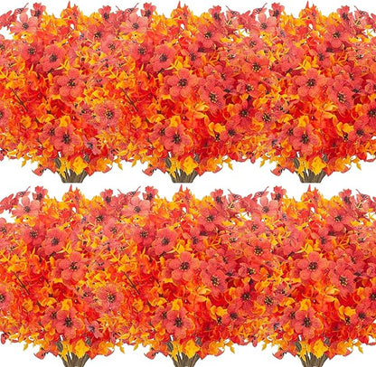12 Bundles Artificial Fall Flowers Fake Plastic Plants Indoor Outside Hanging Planter No Fade Faux Autumn Plants Thanksgiving Christmas Wedding Party Home Garden Fireplace Décor (Gold Yellow)