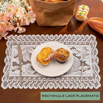 Jayla 2 Pcs Rectangle Lace Placemats for Tables Embroidered Lace Tablemats Vintage Crochet Floral Table Runner Vintage Wedding, Tea Party Decor,12x17 Inch