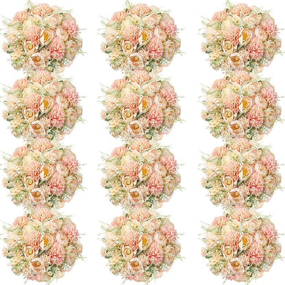 Tigeen Artificial Flowers Artificial Peonies Silk Flowers Faux Peony Fake Peony Silk Hydrangea Bouquet for Wedding Table Centerpiece Floral Vase Decor(Orange,12 Bundles)