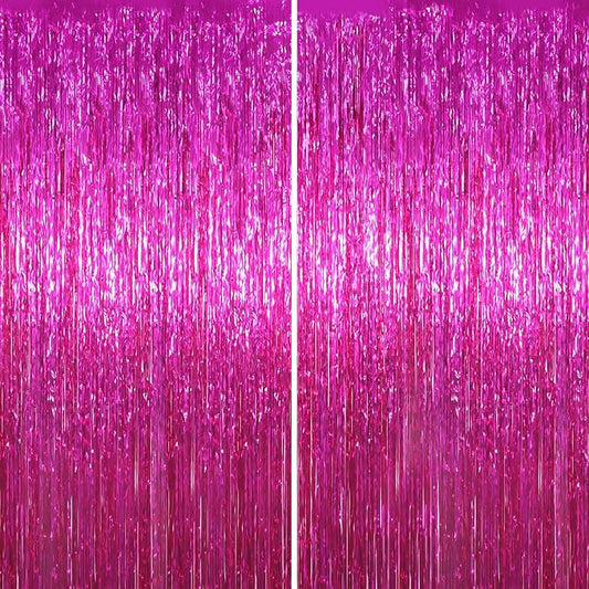 2 Pack Pink Foil Fringe Backdrop Curtains, Tinsel Streamers Birthday Party Decorations, Fringe Backdrop for Graduation, Baby Shower, Gender Reveal, Disco Party