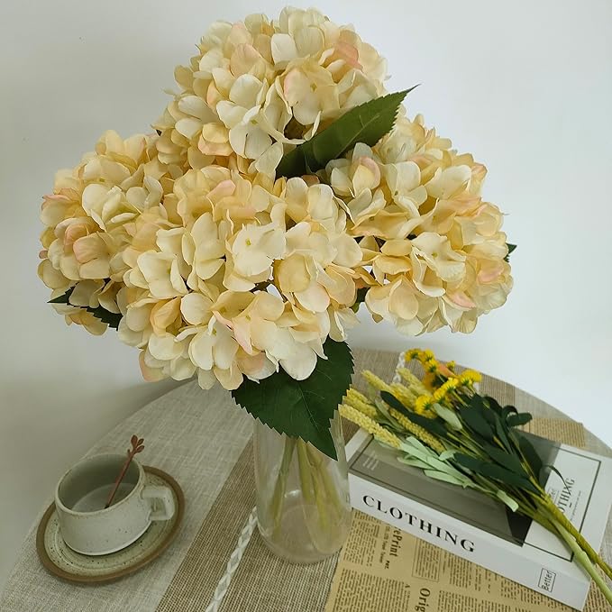 Hydrangea Artificial Flowers,Faux Hydrangea Flowers,Artificial Hydrangeas Flowers with Stems,Fake Hydrangeas,Silk Hydrangeas Flowers with Stems for Home Decor (10, Champagne)