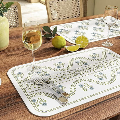 ISAENNE Rectangular Placemats Set of 6,Floral PVC Placemats, Waterproof and Heat-Resistant Place Mats,Decoration for Kitchen, Dining, Parties, Holiday,12"*17"