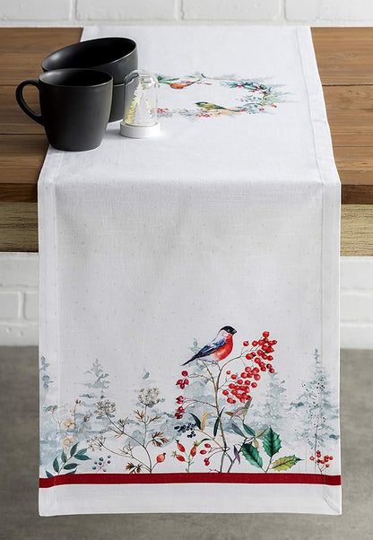 Maison d' Hermine Table Runner 100% Cotton Single Layer Table Runners 90 inches Long for Thanksgiving Christmas Decorations Home Kitchen Dining Party Wedding (Morzine, 14.5" x 90")